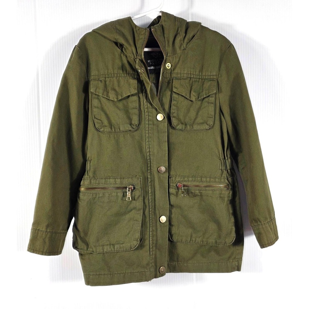 Kids Beverly Hills Polo Club Olive Green Utility Jacket Hoodie Size M 5 6 - Picture 1 of 6